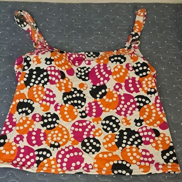 Catalina Polka Dot Women's Tankini Swim Top - Pink, Orange, Black size large - Picture 1 of 4